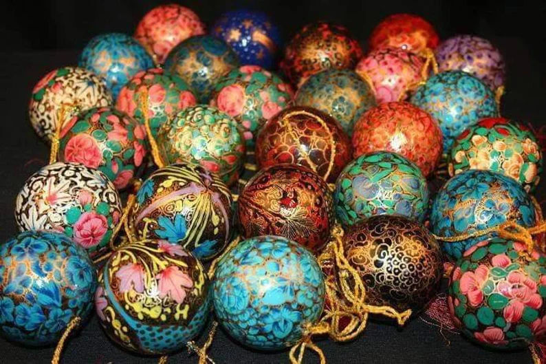 Paper Mache Christmas Balls, Hand painted Christmas ornaments, Paper Mache baubles ,Handmade Christmas Ornaments, Hanging christmas Baubles